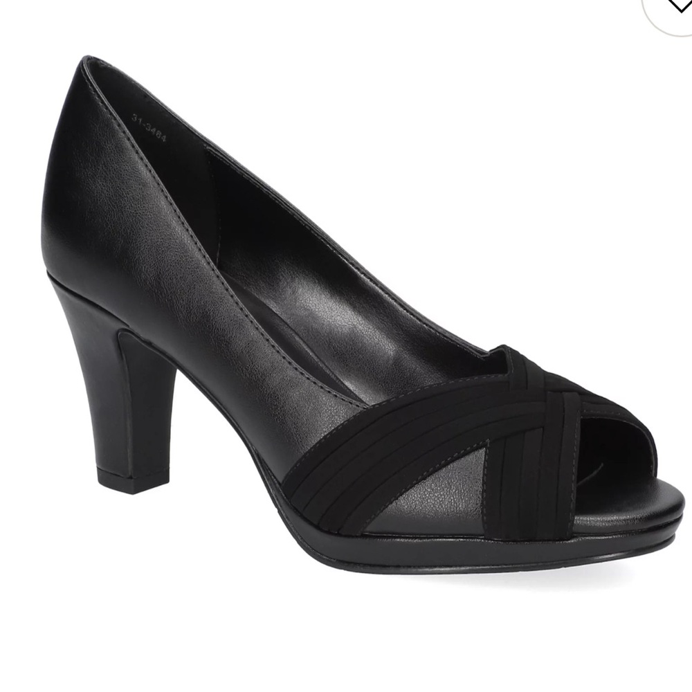 Easy Street Womens LAVISH Black Peep Toe Slip On Pumps Shoes New